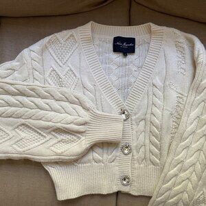 Nana Jacqueline White Cream Knitted Cardigan with Diamond Buttons SIZE M